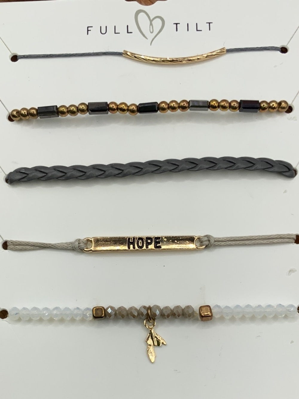 Full Tilt Gray Gold HOPE Bar Layered Bracelet 5 Piece Set